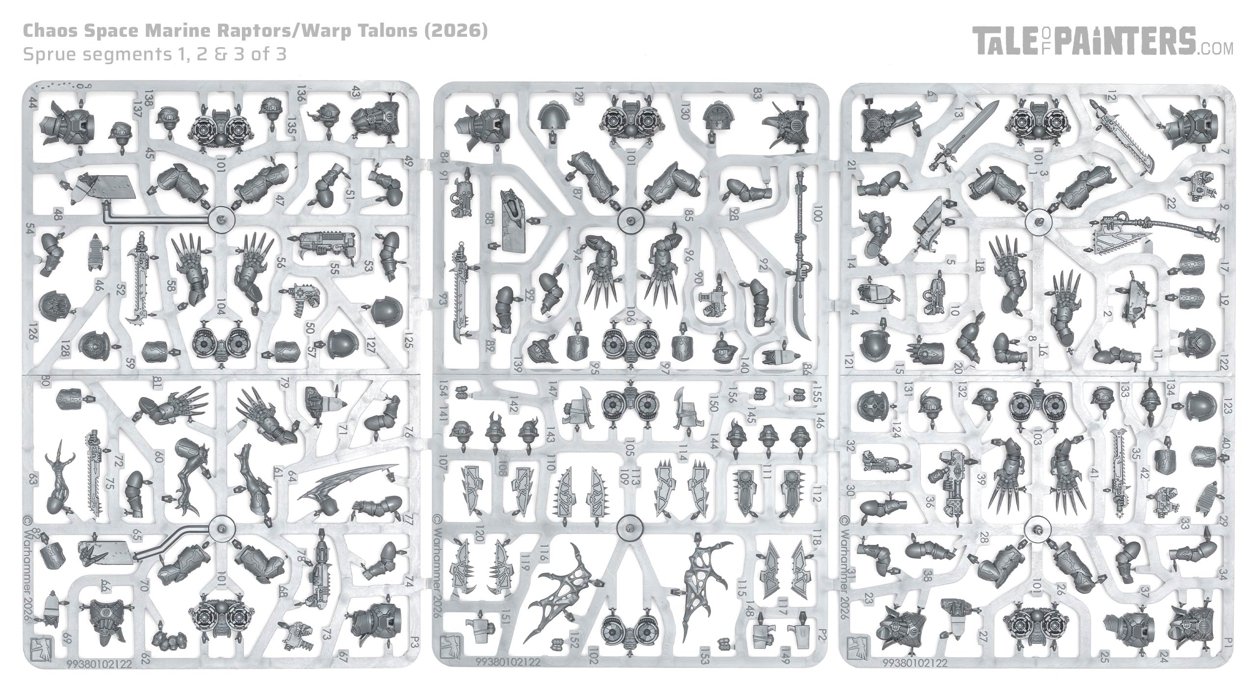 Chaos Space Marines Raptors / Warp Talons model kit sprue from Kill Team: Shadowhunt, on white background