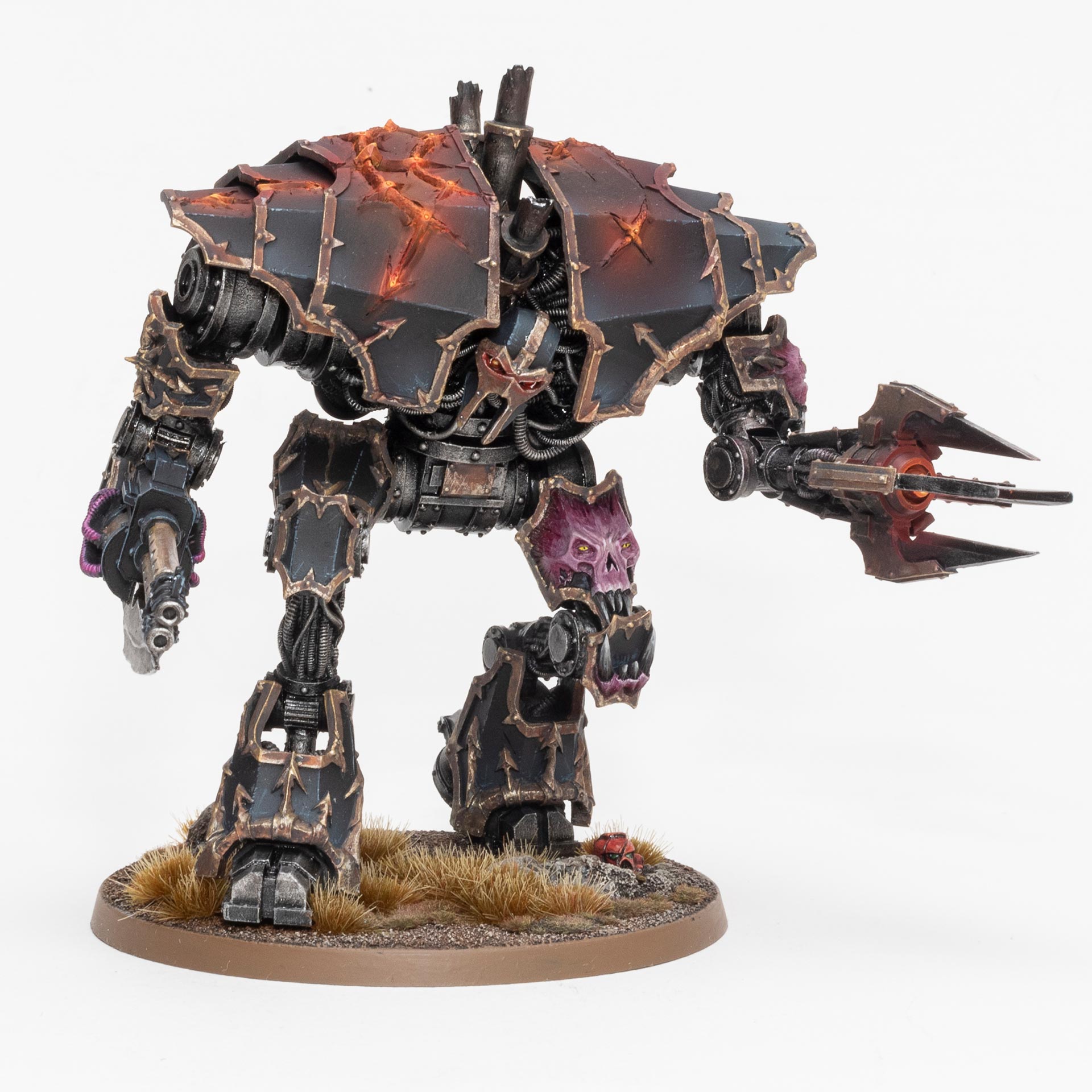 Chaos Space Marines Decimater Daemon Engine with butcher cannon, painted in the black of the Black Legion by Dunk, white background