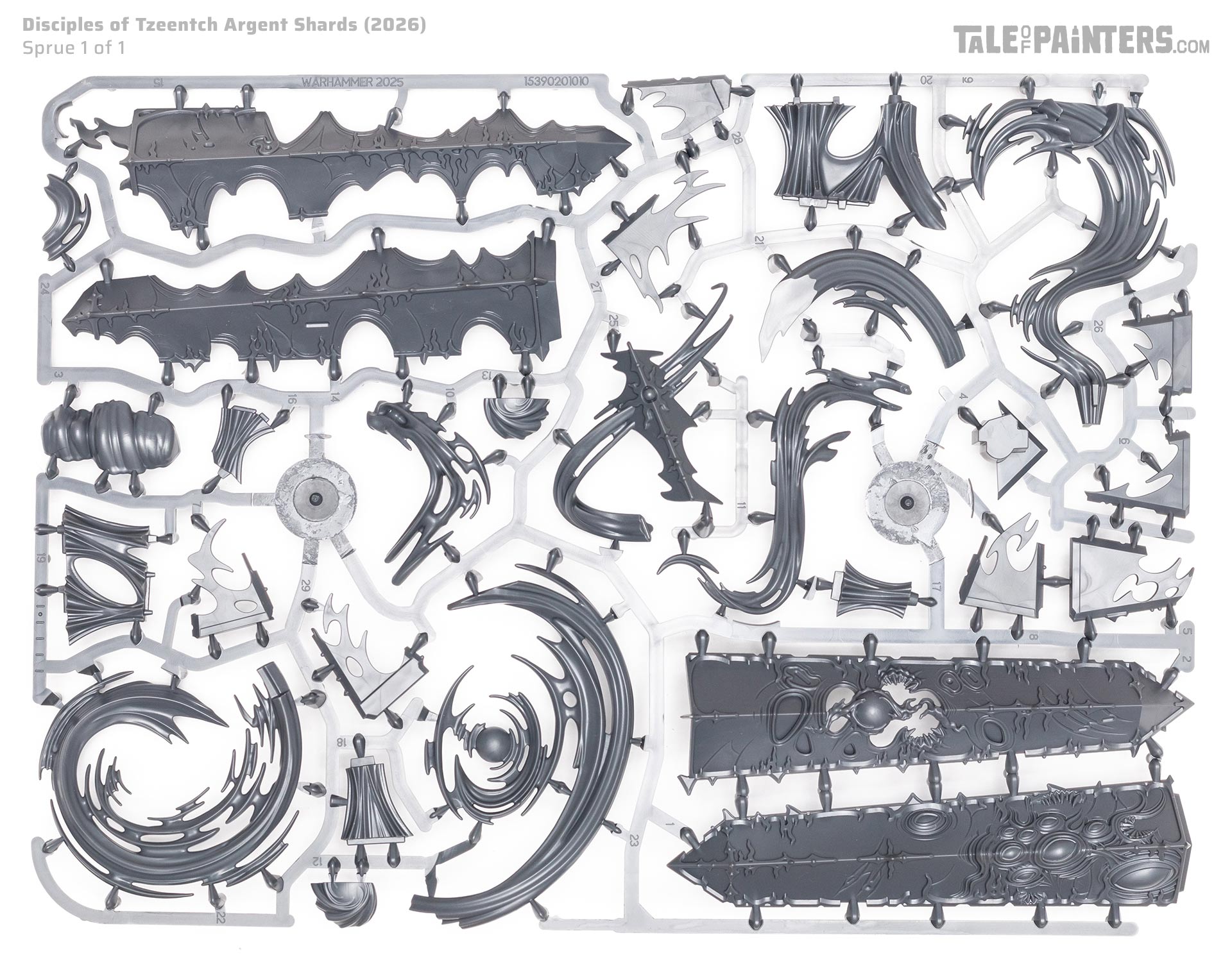 Disciples of Tzeentch Argent Shards faction terrain model sprue, on white background