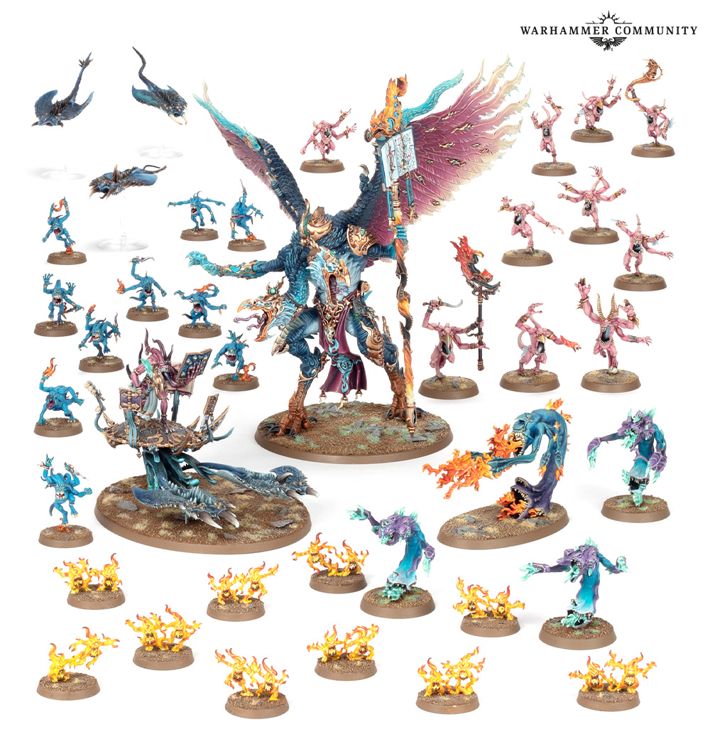 Battleforce: Warpflame Cavalcade promo shot with all contents arranged on a white background