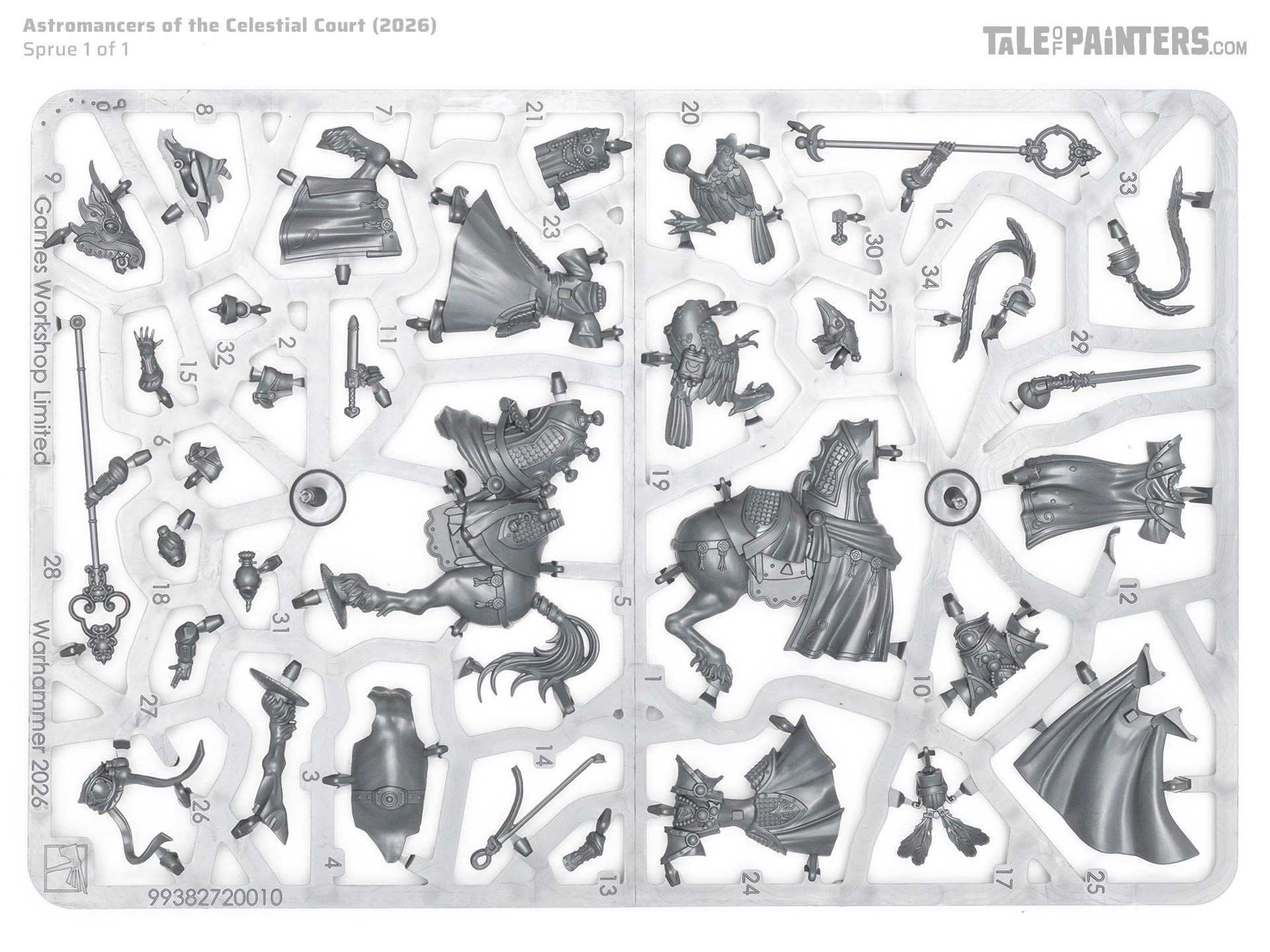 Grand Cathay Astromancers of the Celestial Court model kit sprue, on white background