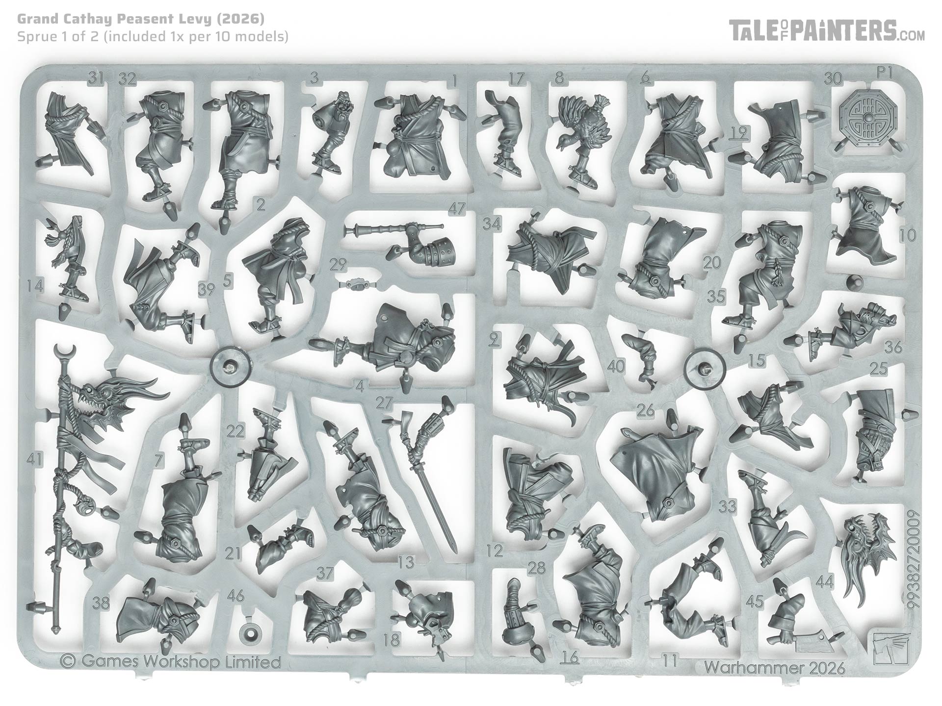 Grand Cathay Peasent Levy model kit sprue 1, on white background