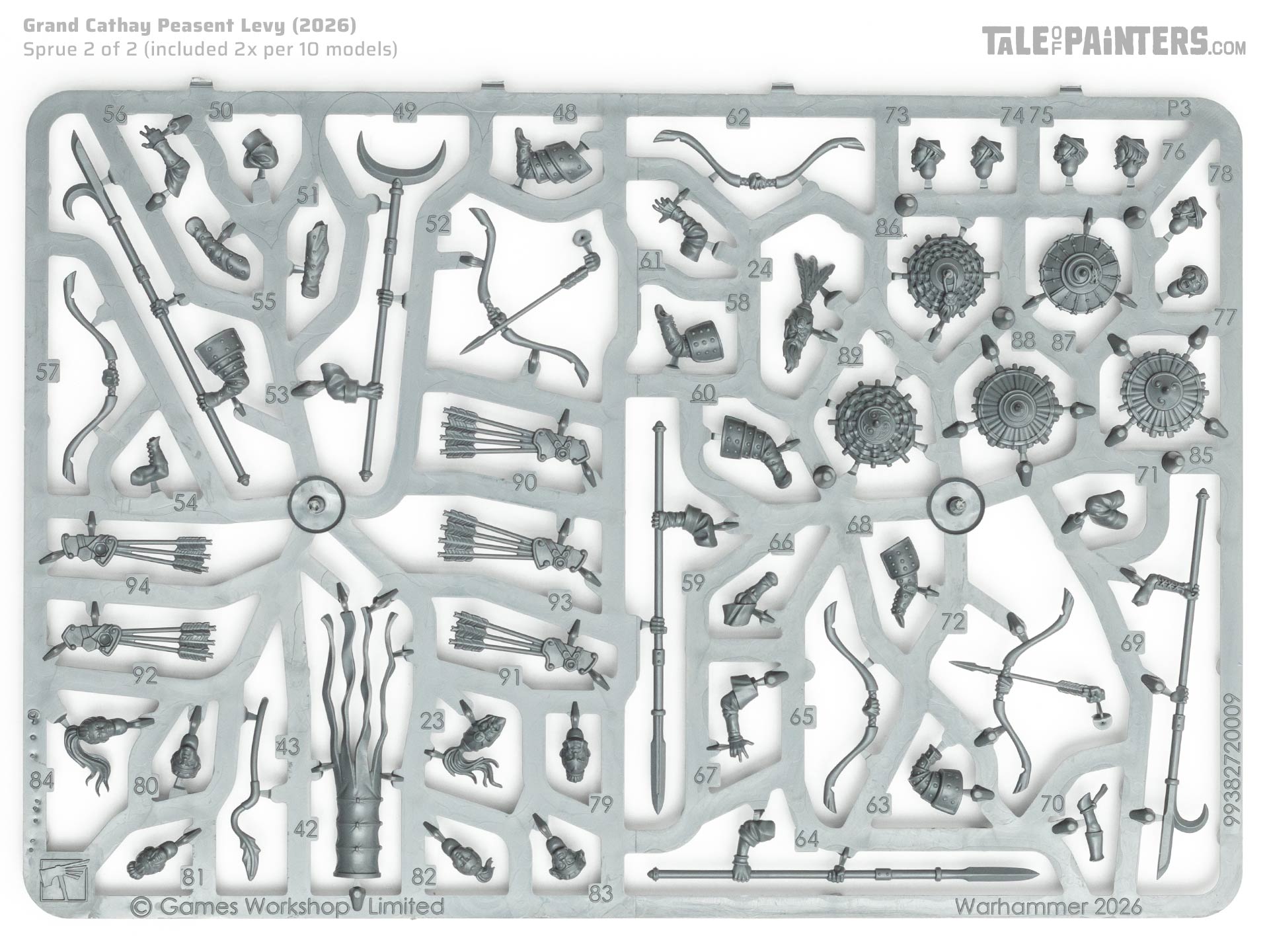 Grand Cathay Peasent Levy model kit sprue 2, on white background