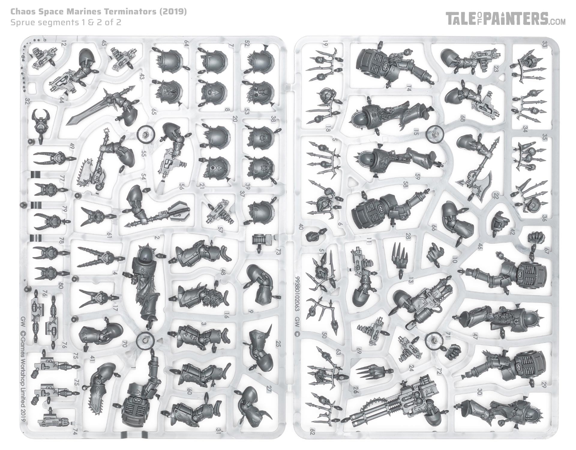 Chaos Space Marines Terminators plastic model sprues, on white background