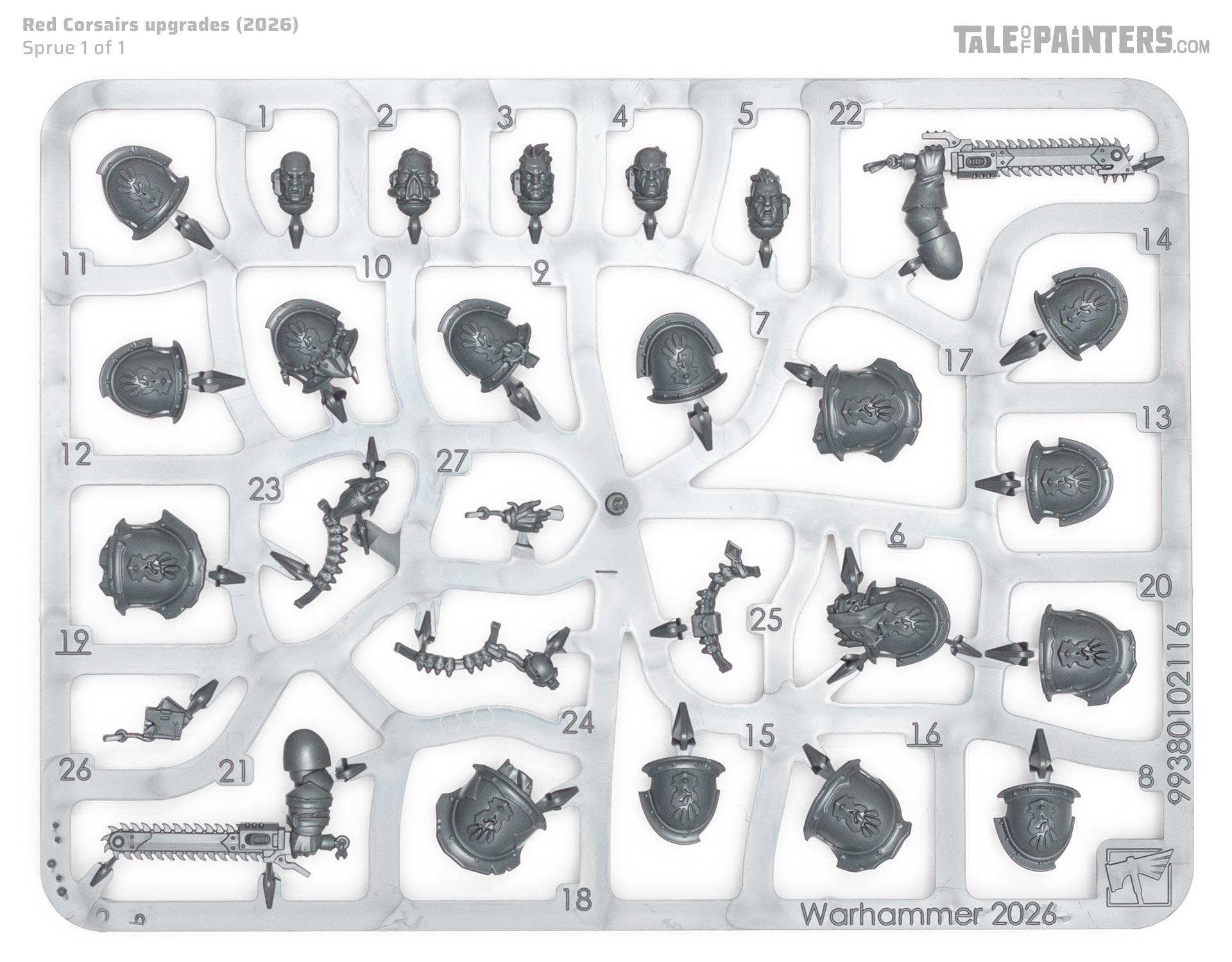 Red Corsairs upgrades sprue, on white background