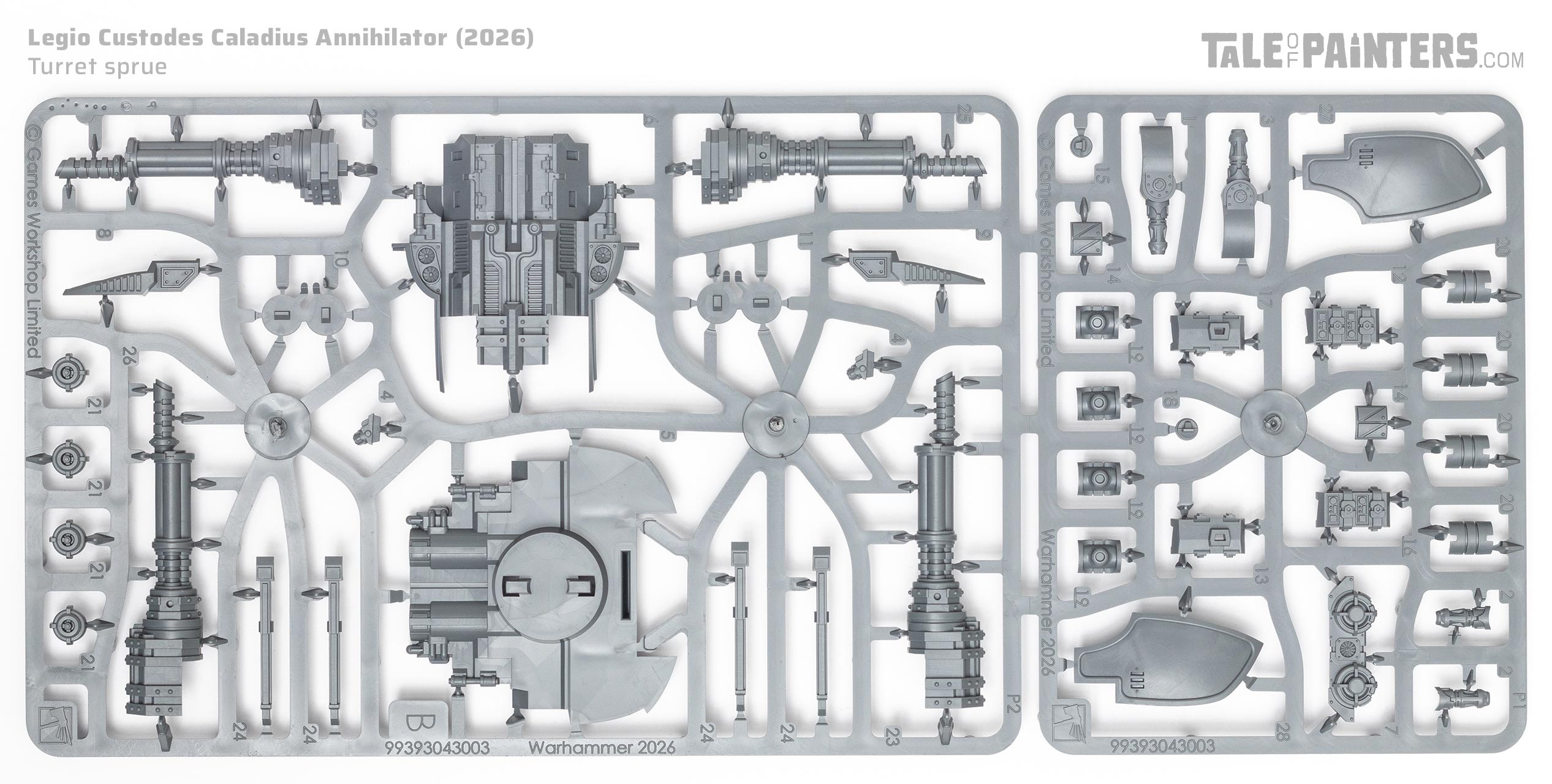 Legio Custodes Caladius Annihilator turret sprue, on white background