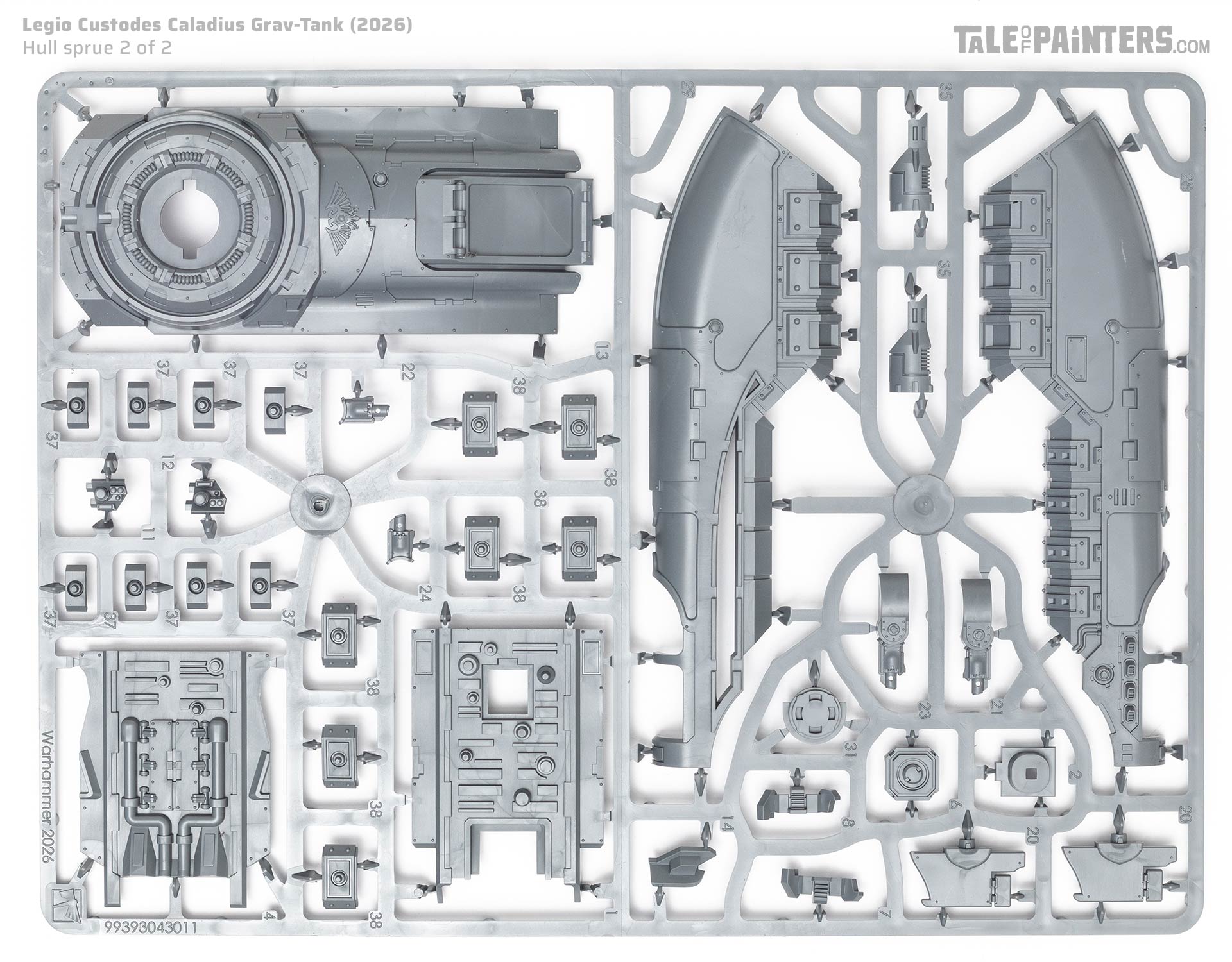 Legio Custodes Caladius hull sprue, on white background