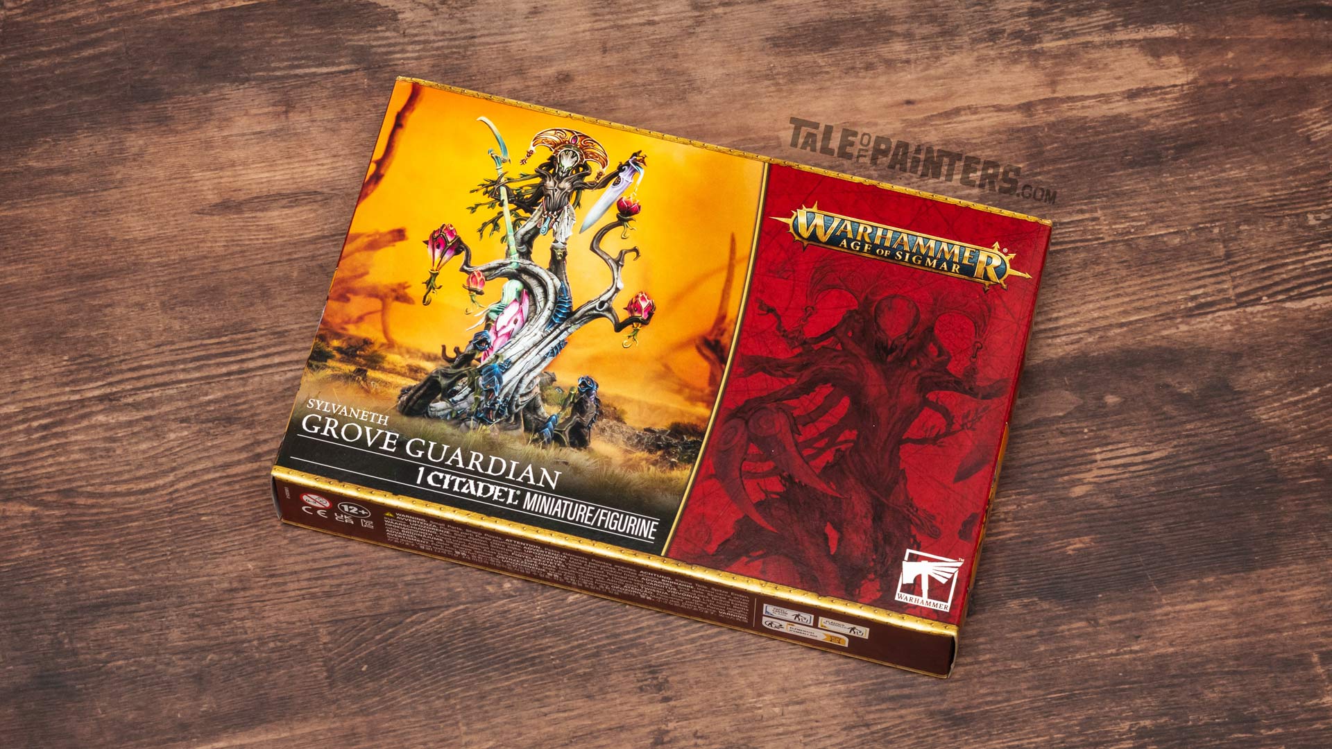 Sylvaneth Grove Guardian box arranged on a brown wooden background, photographed for a review and unboxing