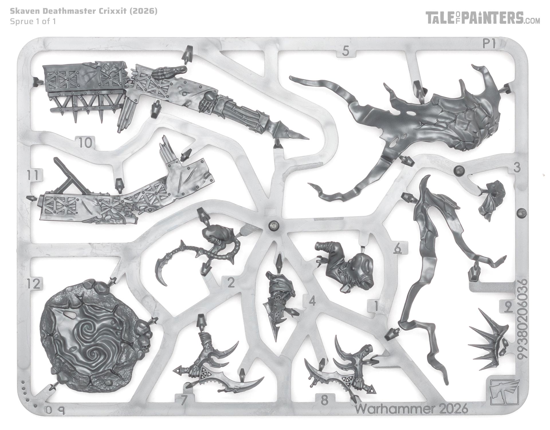 Deathmaster Crixxit sprue on white background, a miniature kit for the Skaven faction from Warhammer Age of Sigmar
