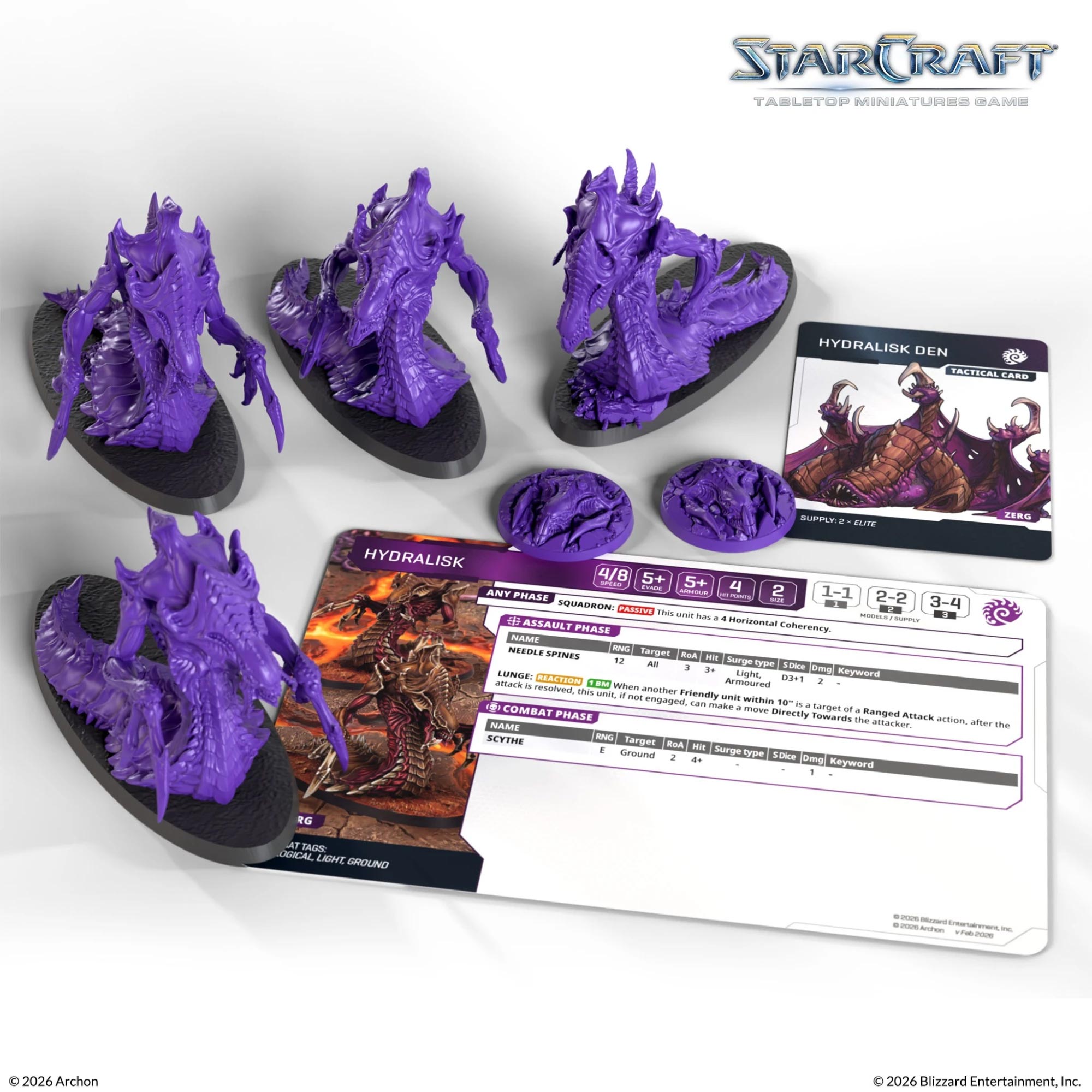 Promo shot of the box contents of the Hydralisk Zerg Expansion set from the Starcraft Tabletop Miniatures Game