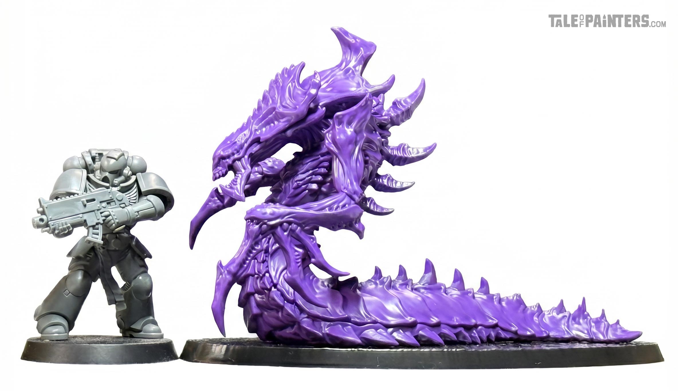 Scale and size comparison with a Primaris Space Marine and Zerg Hydralisk from the Starcraft Tabletop Miniatures Game