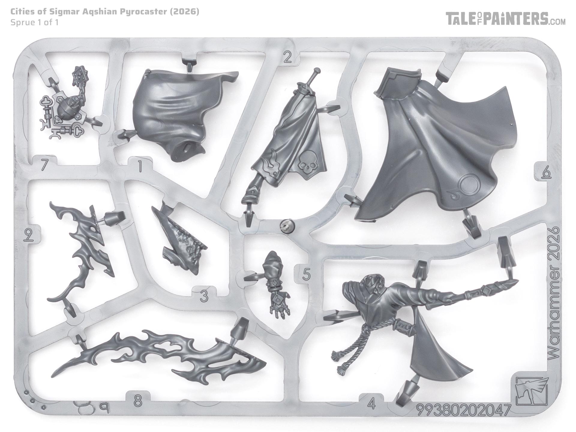 Aqshian Pyrocaster model kit sprues on a white background, a miniature for the Cities of Sigmar faction from Warhammer Age of Sigmar