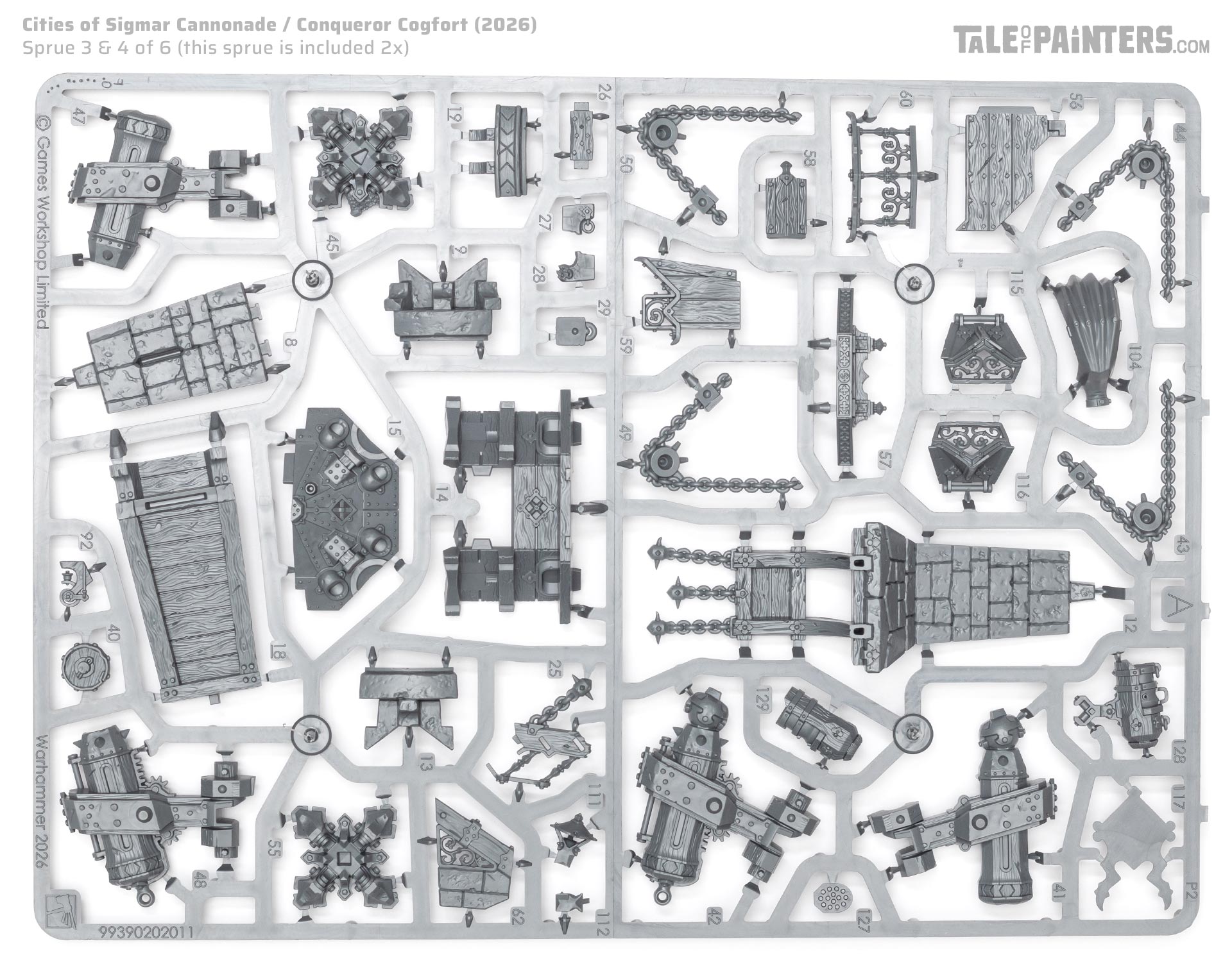 Cannonade / Conqueror Cogfort model kit sprue 3 on a white background, a miniature for the Cities of Sigmar faction from Warhammer Age of Sigmar