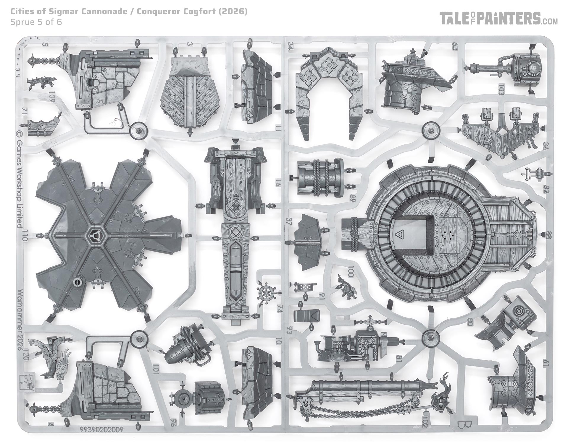 Cannonade / Conqueror Cogfort model kit sprue 5 on a white background, a miniature for the Cities of Sigmar faction from Warhammer Age of Sigmar