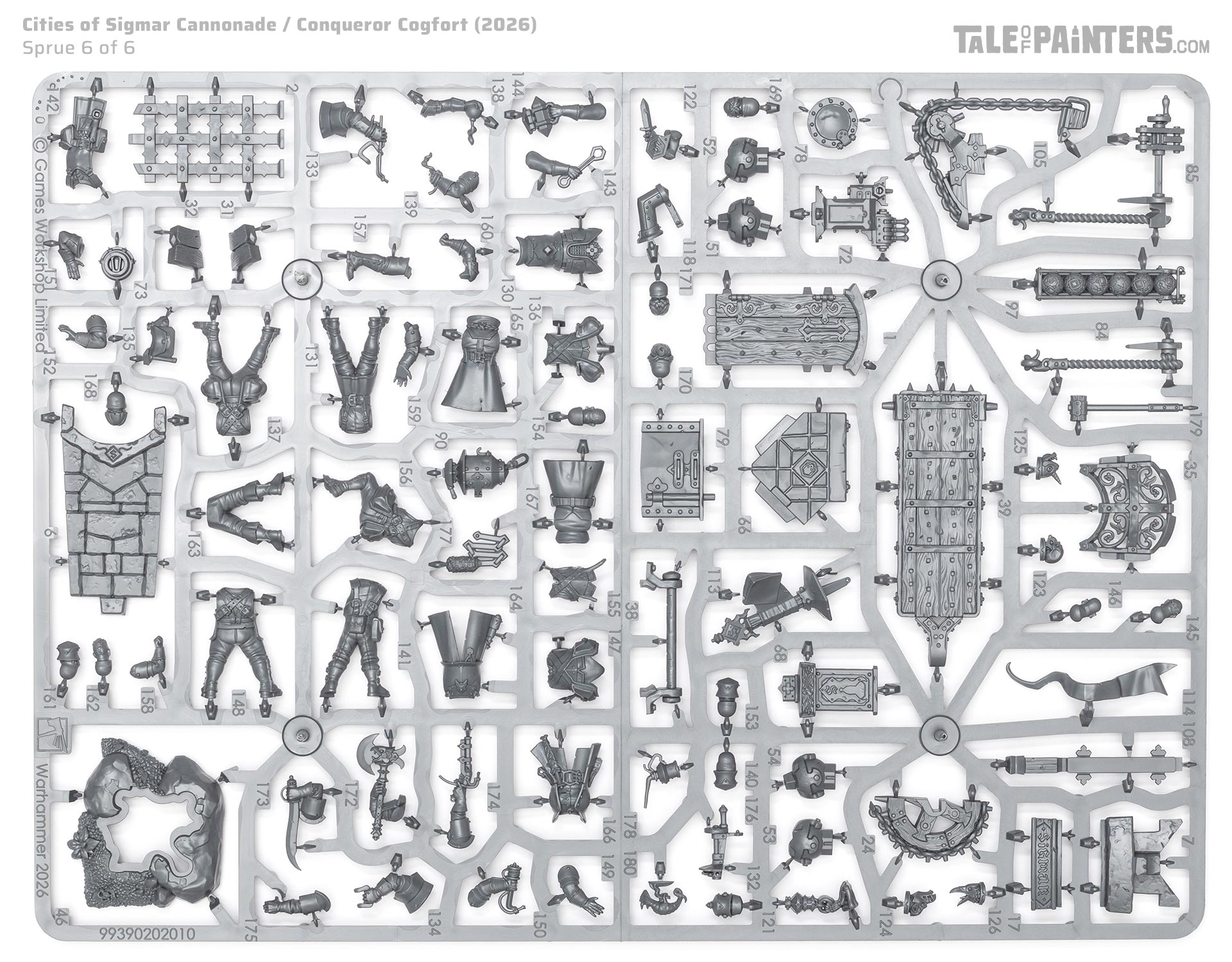 Cannonade / Conqueror Cogfort model kit sprue 6 on a white background, a miniature for the Cities of Sigmar faction from Warhammer Age of Sigmar