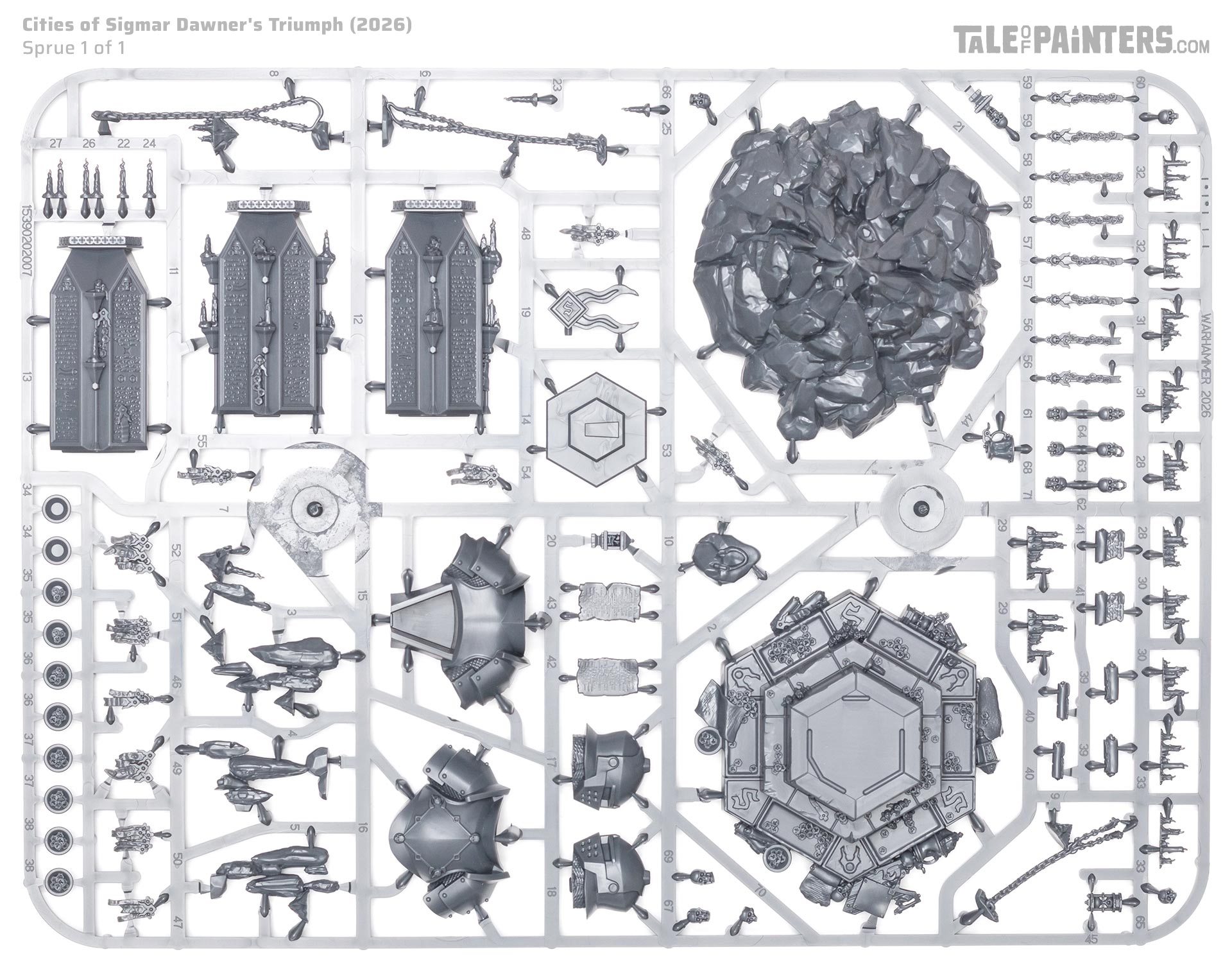 Dawner's Triumph model kit sprue on a white background, a miniature for the Cities of Sigmar faction from Warhammer Age of Sigmar