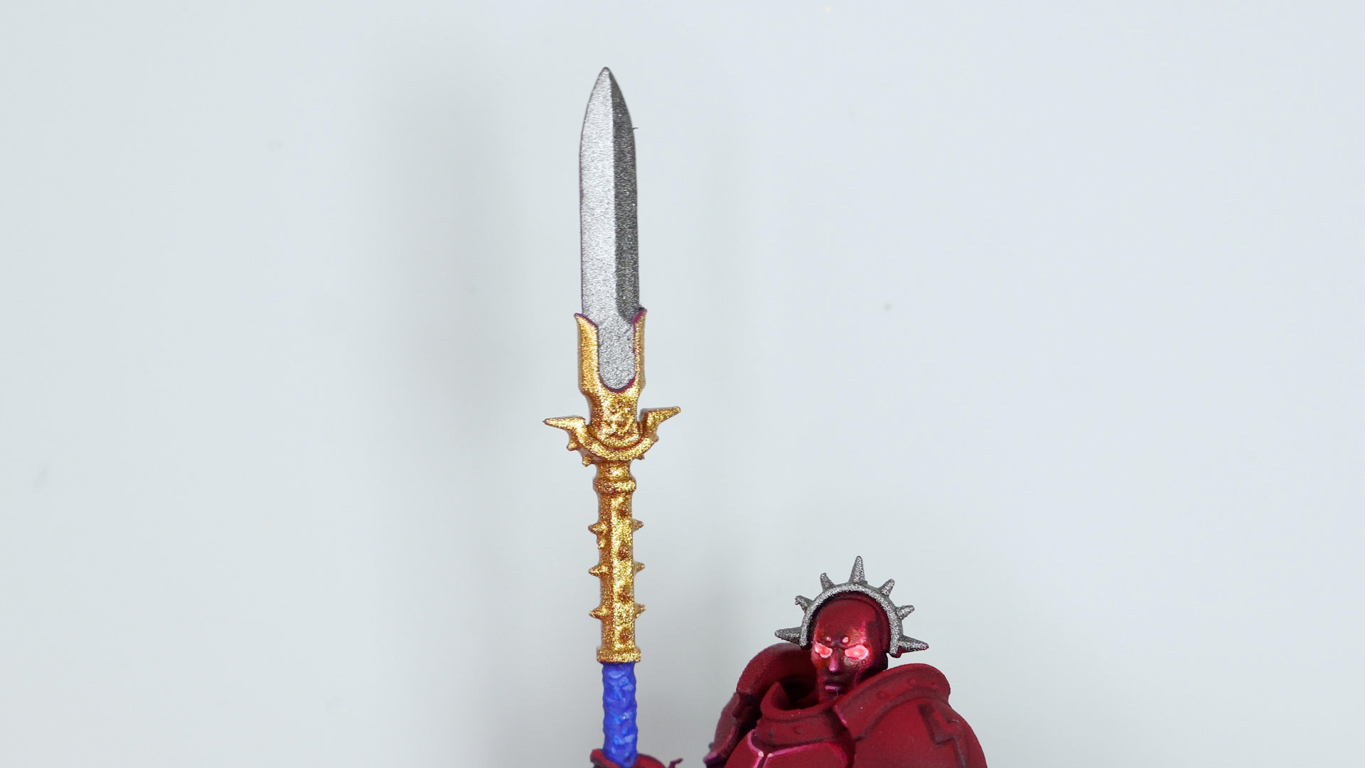 A Stormcast Eternals spear painted with Ultracryl Gold and Gunmetal paint