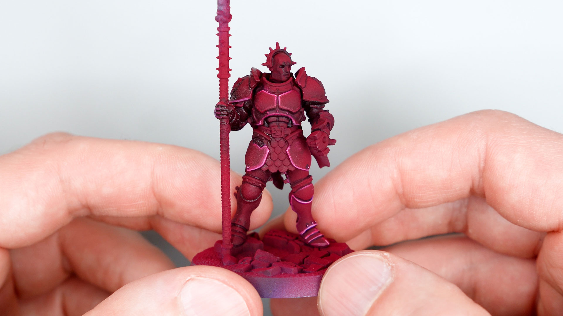 A magenta Stormcast Eternal Liberator painted and edge highlighted with Ultracryl paints