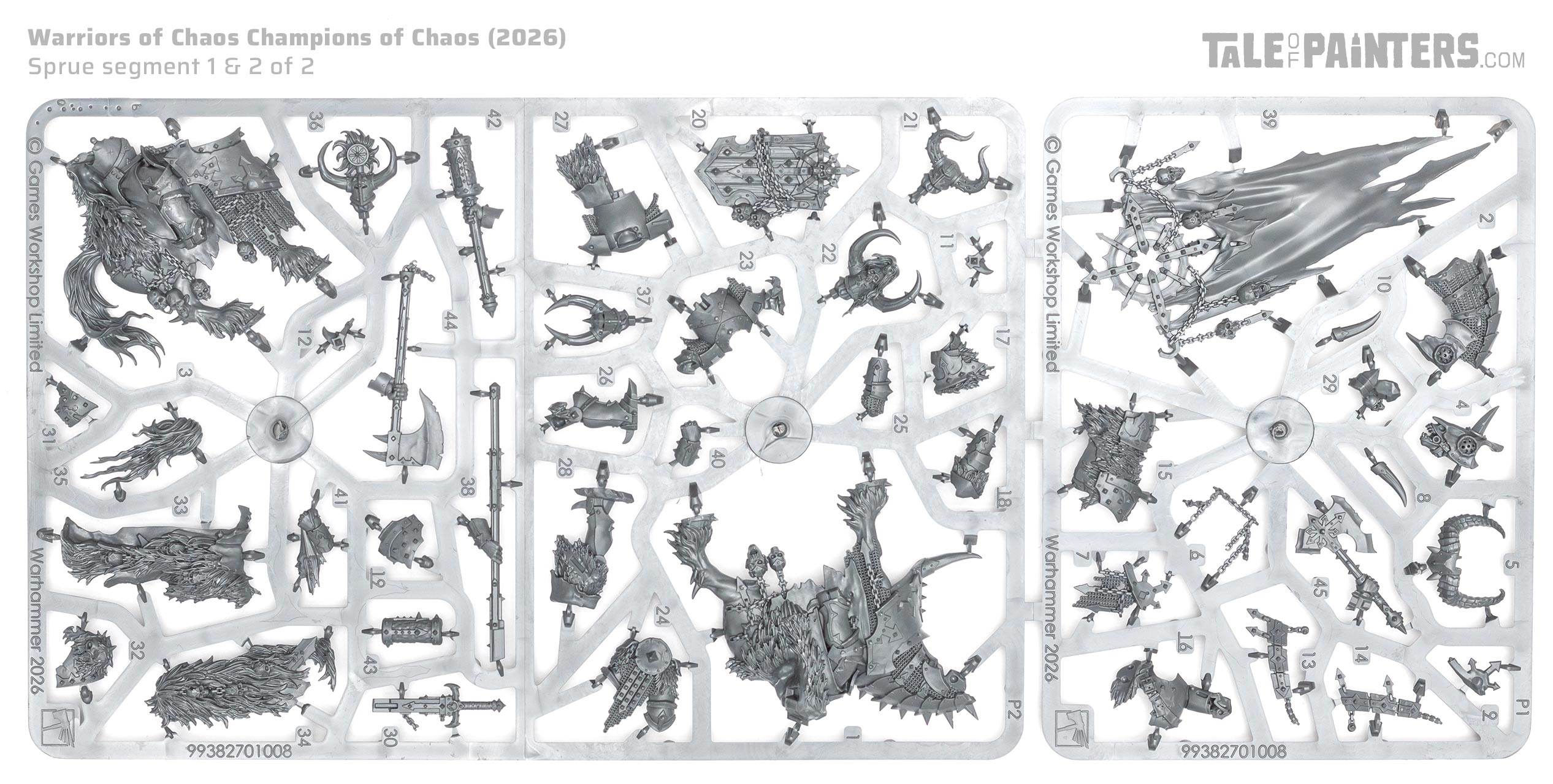 Champions of Chaos / Aspiring Champions sprues on a white background, miniatures for Warhammer: The Old World