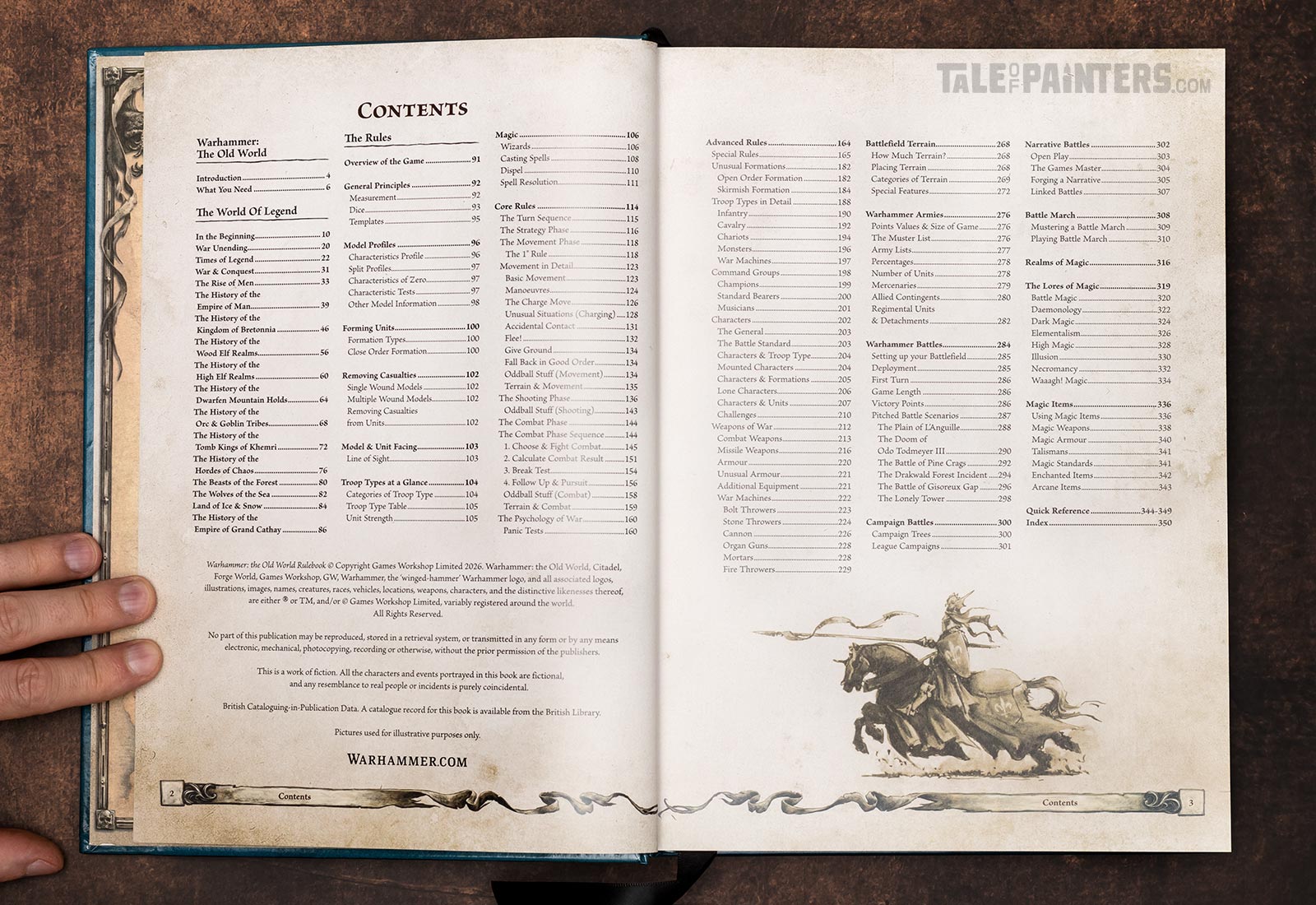 Contents double pages of the revised 1st Edition Warhammer: The Old World rulebook